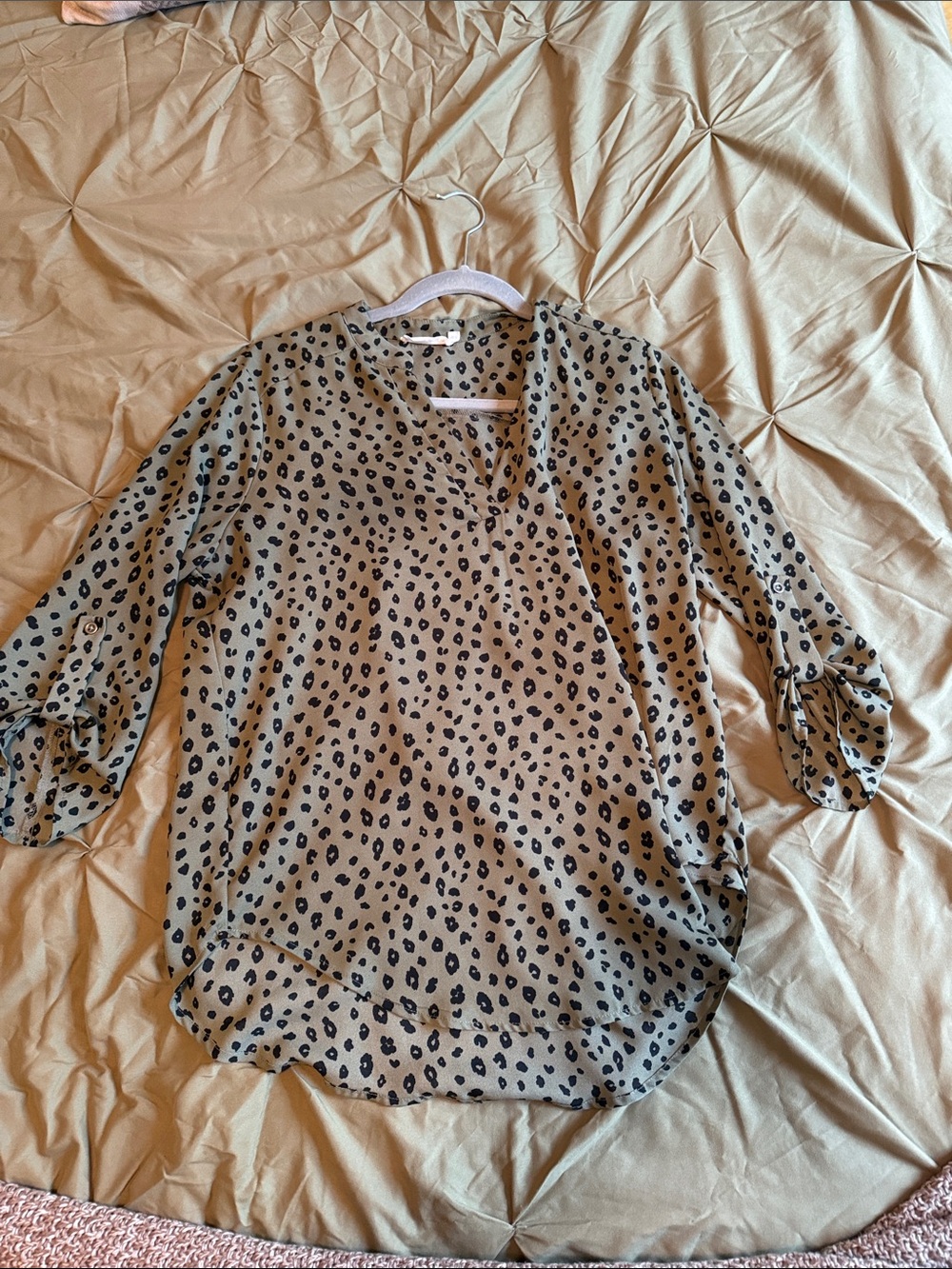 Lush Taupe Leopard Print V-Neck Blouse